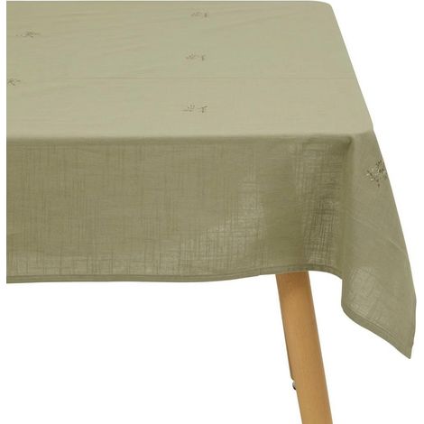 Nappe Brodé en Coton "Joy" 150x250cm Kaki