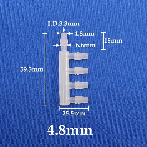 (5 raccords latéraux 4,8 mm - 5 pièces) 5 raccords répartiteurs en polypropylène de qualité alimentaire pour tuyau d'aquarium (eau et air). (1/5)