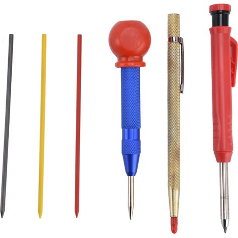 Kit de marqueurs bois alliage acier graphite crayon recharge noir rouge jaune 18 pcs pointeau centre percuter bricolage architecture (1/5)