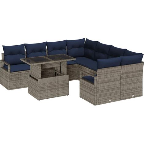 Maison Exclusive - Set Divano da Giardino 9 pcs Grigio e Blu Navy polyrattan