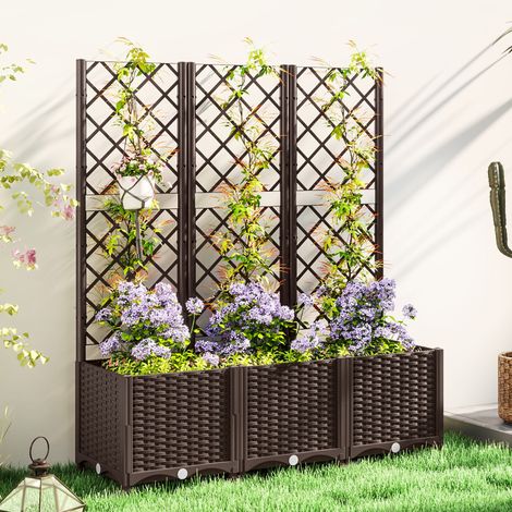 Pot avec treillis, bac à plantes surélevé, pot d'extérieur avec 8 trous de drainage, 120 x 40 x 135 cm, marron (1/5)