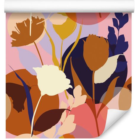 Papel pintado moderno con flores coloridas para salón y dormitorio, 50x1000 cm. (1/5)