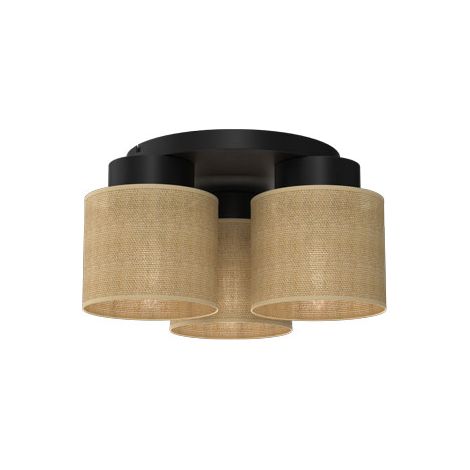 Plafonnier noir rond 45 cm 3 abat-jour jute E27 Luminex
