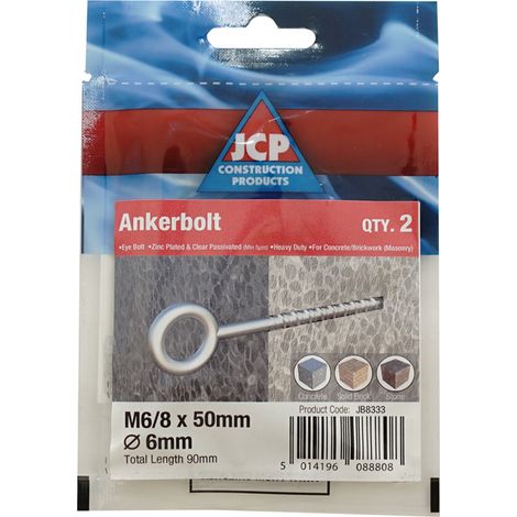 Jcp Fixings Eye Bolts Bzp - 6/8 x 50mm - Box of 10
