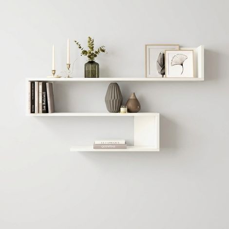 Étagère murale en bois "WL10" - 120 x 14 x 71 cm - Blanc (1/3)