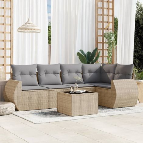 vidaXL Set Divano da Giardino 6 pz con Cuscini Beige in Polyrattan (1/5)
