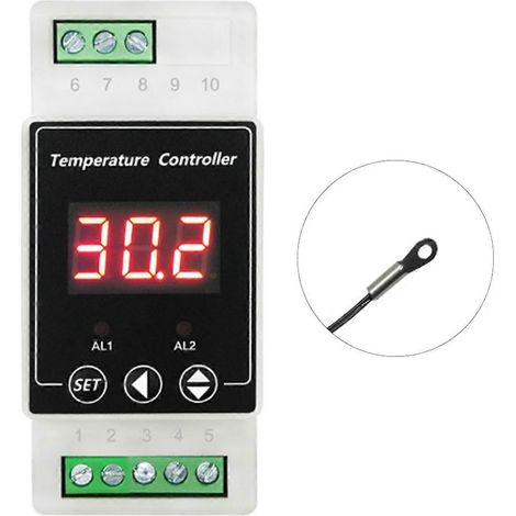 Thermostat à LED sur rail DIN avec relais 2 voies DC8-24V, contrôleur de chauffage et de refroidissement avec alarme de température D (1/5)