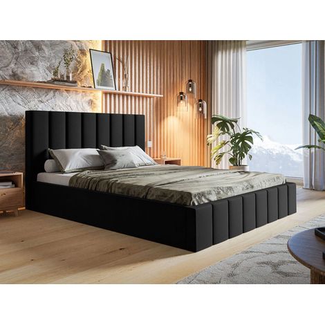 Lit rembourré avec rangement 120x200 velours noir Siena (1/5)