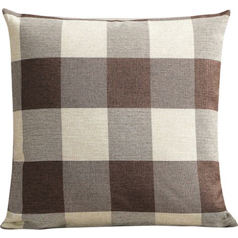 AIDUCHO Lot De 2, En Velours Souple Solide Décoratif De Taie D'oreiller Carré Housse De Coussin Canapé Chambre À Coucher De Voiture 2 Pieces, 50x50cm Plaids Brown+White (1/5)
