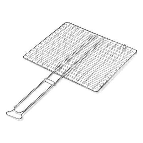GRIGLIA A RETE PER BARBECUE SENZA PIEDI ACCIAIO CROMATO MANICO LUNGO 27X37 CM (1/2)