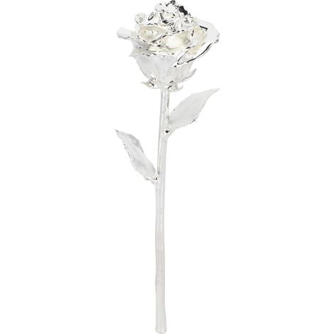 Rose à longue tige, cadeau trempé dans de l'or 24 carats, véritable fleur artificielle avec feuille, collection artisanale, argent (1/5)