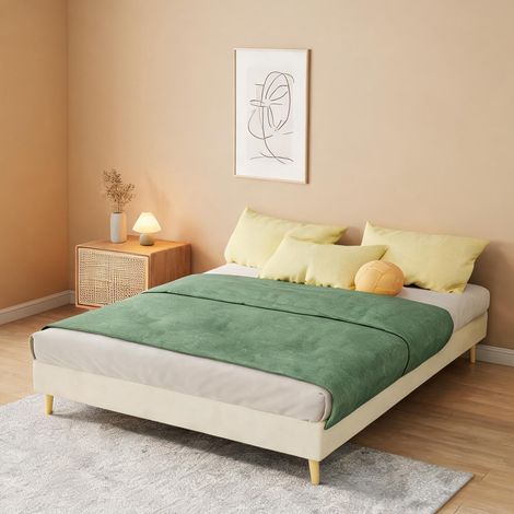 Tête de lit beige en tissu métal 200 x 140 x 14 cm (1/5)