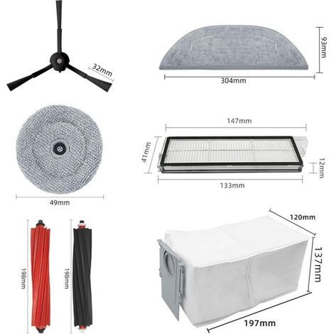 Kit d'accessoires pour roborock S8 MaxV Ultra Robot Aspirateur Pièces de rechange 19 Packs 1 jeu de brosses roulantes, 2 filtres, 4 brosses latérales, 6 serpillières, 4 sacs à poussière (1/3)