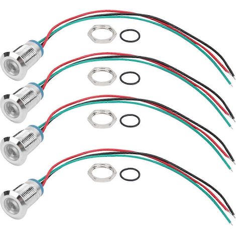 Lot de 4 voyants LED ronds étanches en métal, 12mm, bicolore rouge/vert, cathode commune, pré-câblé, 12-24V (1/5)