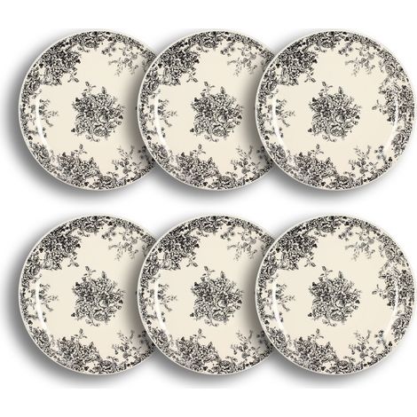 Lot de 6 assiettes plates en grès 26cm, FLORALI (1/3)