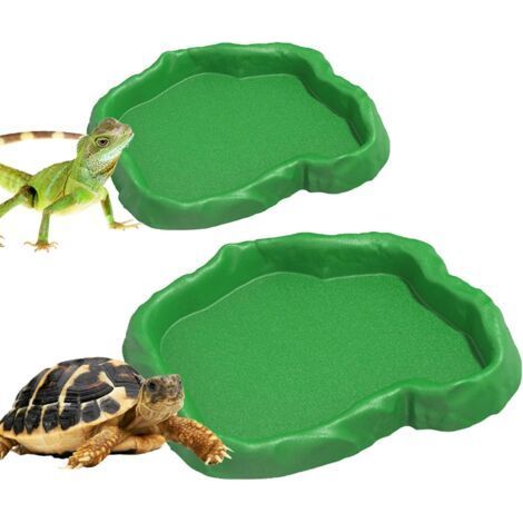 2 Pièces Abreuvoir Tortue Terrestre Accessoire Tortue Terrestre Empreinte Reptiles Bol Alimentair Reptiles Bol Alimentation Pour Petits Reptiles Serpents Tortue Lézards(Vert)