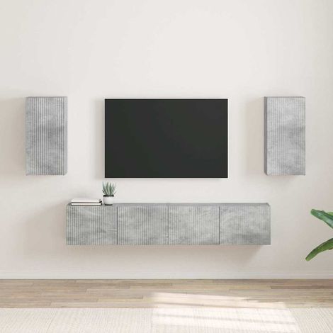 Meuble TV mural 2 pcs-Banc TV-Meuble Télé Béton 30 x 31 x 60 cm Bois d'ingénierie (1/5)