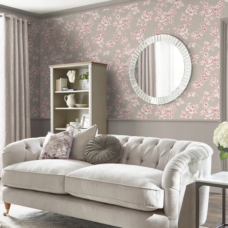 Papier peint intissé Laura Ashley Roses Pollington Dove 1005 x 52cm Framboise, taupe grisé (1/5)