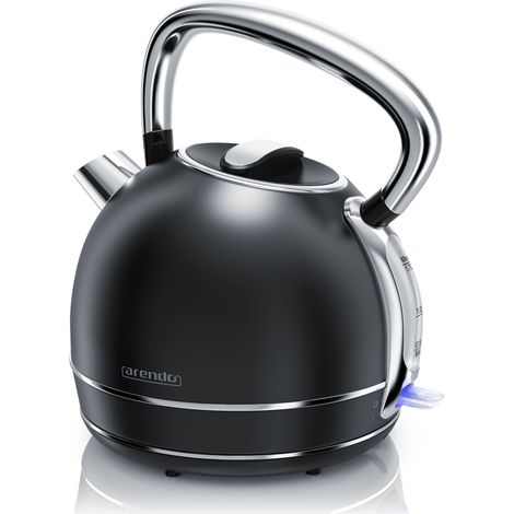 Arendo Wasserkocher 1,7 l, 2200 W, Edelstahl Retro Style Vintage, Überhitzung & Trockenkochschutz, schwarz (1/5)