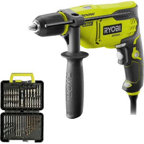 Confezione RYOBI - Trapano a percussione - RPD800-K - 800W - Set RAK60DDF 60 accessori - foratura e avvitamento