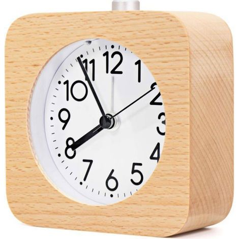 Réveil analogique en bois alimenté par batterie sans tic-tac avec bouton de réveil doux Snooze (jaune)-MCJ