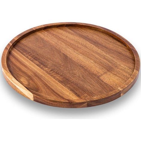 Lot de 4 assiettes à viande rondes en acacia Ø 20 cm – Assiettes rondes – Assiettes à déjeuner, planche à pain, planche de service, planche à découper en bois – Idéal pour le petit-déjeuner