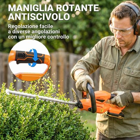 Taille-haies sans fil 18V, lame double action 51 cm, batterie 2Ah et chargeur inclus, couleur orange (1/5)
