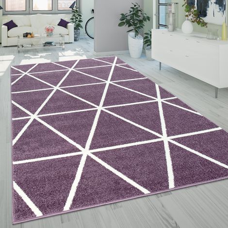 Paco Home Moderno tappeto a pelo corto per il soggiorno con design geometrico dal motivo a rombi, in lilla 70x250 cm (1/4)