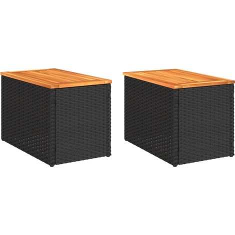 Garden Side Tables 2pcs Black 55x34x37cm Poly Rattan Solid Wood vidaXL