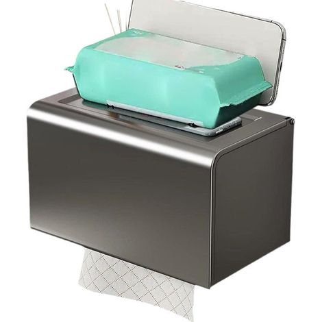 Soporte para papel higiénico - Dispensador de papel - Organización del baño - Almacenamiento impermeable - 20x13 cm - Aluminio (1/5)
