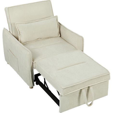 Schlafsessel 3 in 1 Umwandelbarer Sessel mit Bettfunktion, Lendenkissen, für Wohnzimmer Creme (1/5)