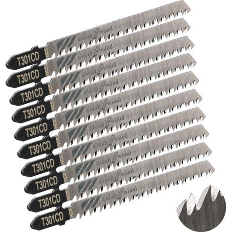 10 pièces lames de scie sauteuse Lame pour la coupe optimisée du bois, du PVC et du plastique, de scie sauteuse emmanchement T. (1/4)