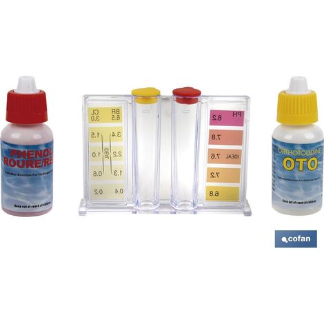 Kit per il test del cloro e del pH per piscine con reagenti da 20 ml e scala cromatica di facile lettura (1/4)