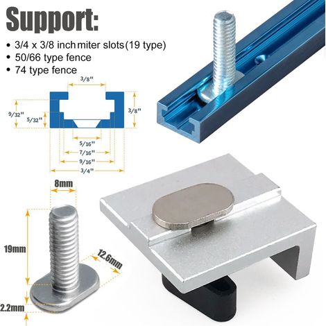 Lot de 2 sets de 4 butées coulissantes pour rail en T – Blocs d’arrêt pour établi – Accessoire DIY pour guidage sur mesure (1/5)