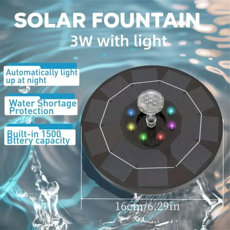 Pompe solaire LED 3,5 W avec 6 buses pour fontaine, bassin, aquarium, décoration de jardin, terrasse ou bassin extérieur. (1/5)