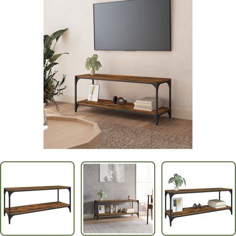 Meuble tv bois - Meuble TV Chêne fumé 100x33x41 cm Bois d'ingénierie et acier (1/5)