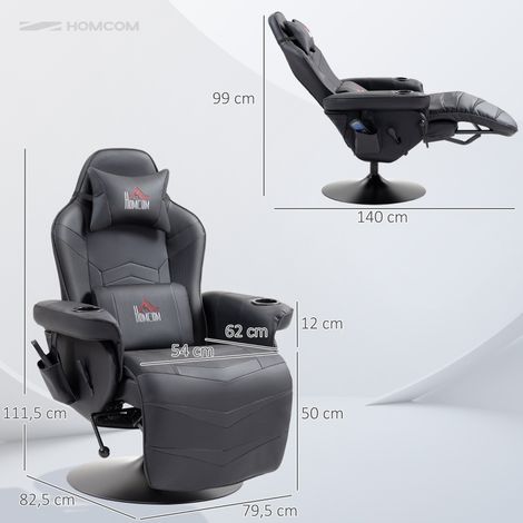 Fauteuil gamer massageant, dossier inclinable, repose-jambes, capacité 120 kg, cadre en métal, cuir synthétique noir (1/5)