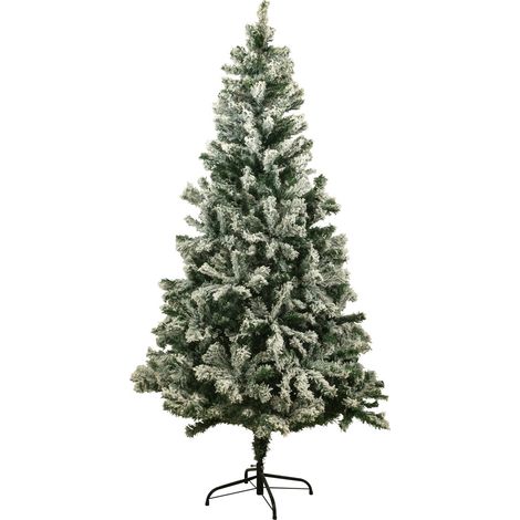 Sapin de Noël artificiel vert enneigé 180 cm avec support métallique – Arbre décoratif réutilisable – Branches en PVC et pied en métal – La Boutique De Noel