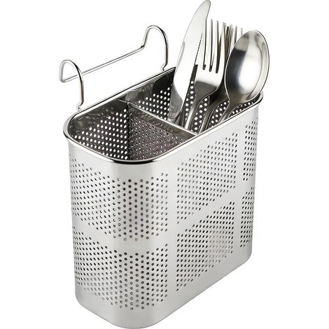 Kitchen Utensil Holder, 13.3 x 12.8 x 7.3 cm Stainless Steel Chopsticks, Drying Rack with 2 Compartments, Cutlery Storage Drainer for Home Kitchen (1/5)