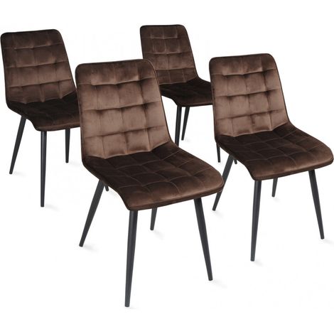 Le Quai Des Affaires – Lot de 4 chaises de salle à manger en velours marron – Dimensions 60x45x84 cm – Pieds en métal – Hauteur d'assise 48 cm (1/5)