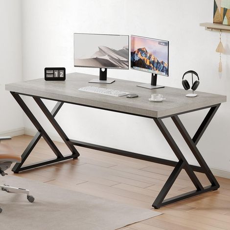 Grauer Industrie-PC-Gaming-Schreibtisch mit (1/5)