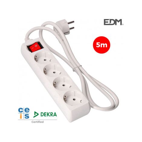 Regleta Enchufes 4 Tomas con interruptor EDM 41064 Schuko (5 m)