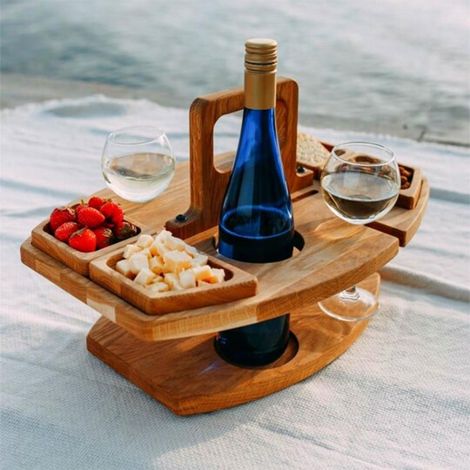 Tragbares Käsebrett aus Holz, Obsttablett aus Holz, integrierte Obst- und Weinplatte für Nüsse und Wein (1/4)