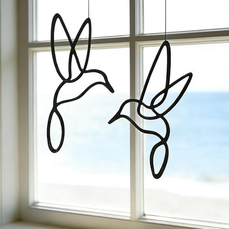 Lot de 4 décorations de fenêtre en fer à suspendre, oiseaux, lignes épurées, modernes, mur et balcon (1/5)