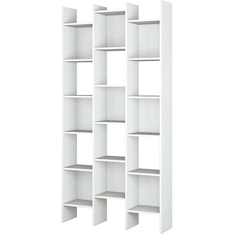Libreria Rockford, Mobile portalibri con 18 ripiani, Scaffale con scomparti quadrati, Scaffale moderno da ufficio, 96x29h192 cm, Bianco (1/5)