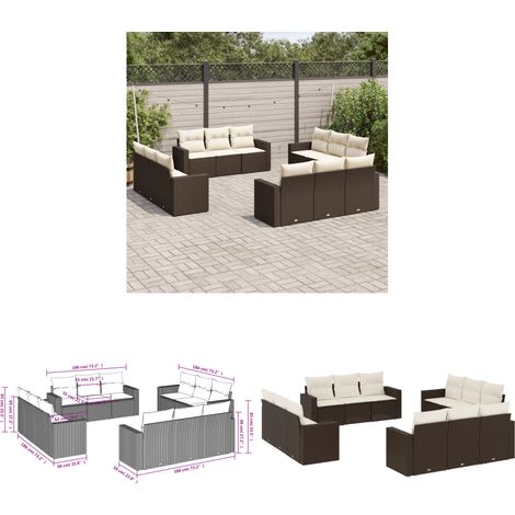 Salon de jardin avec coussins 12 pcs marron résine tressée - Salon De Jardin - Mobilier De Jardin - Salon Extérieur - Canapé D'extérieur - Set De Canapés - Home & Living (1/3)