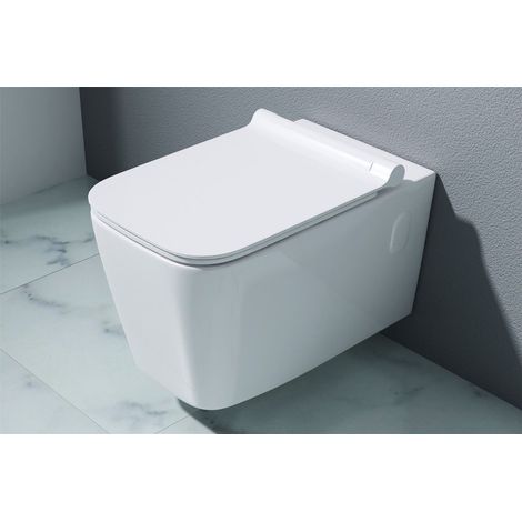 Durovin Bathrooms Ceramic Wall Hung Toilet - Curved Square - Include WC Pan with Quick Release Soft Close Seat - 355 x 565 x 300mm (WxDxH) (1/5)