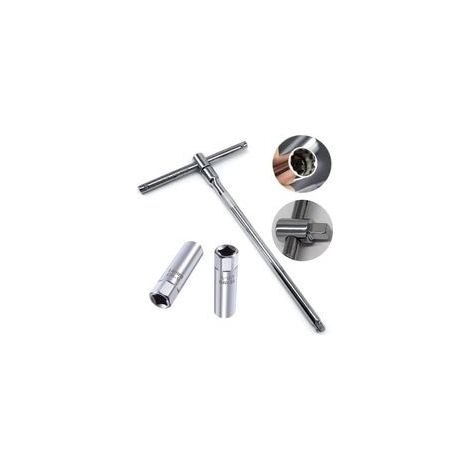 Clé à bougies professionnelle 3/8″ avec douilles minces 14 mm et 16 mm (2 pcs) + rallonge 25 cm et clé en T réglable (1/5)