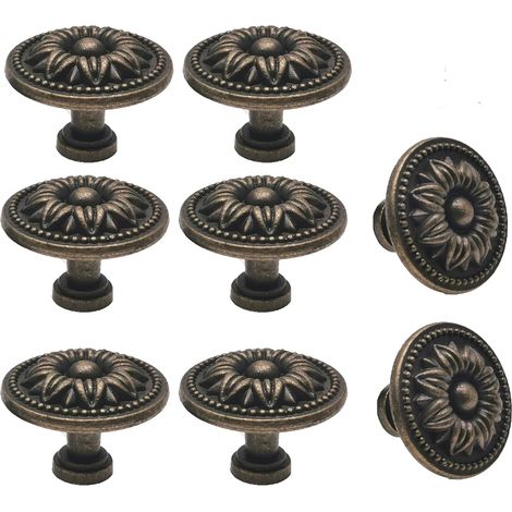 Tiradores de cajón vintage con forma de flor, tiradores de cajón de cómoda de bronce antiguo, juego de 8, forma de flor