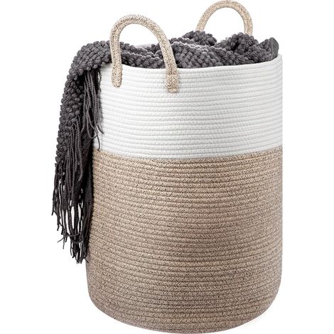 Trintion 58L Cotton Rope Basket Large Blanket Woven Storage Organiser Nursery Laundry (Brown) (1/5)